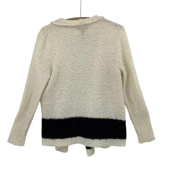 Lauren Jeans Co RL Women's Sweater Cream Black Stripe L Shawl Collar Open Front - Picture 3 of 3